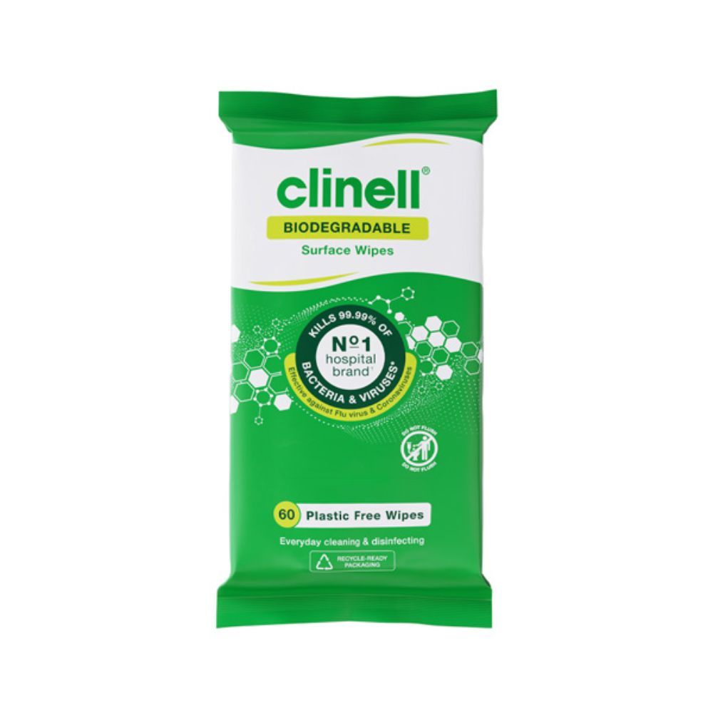 Salviette per superfici biodegradabili universali Clinell, confezione da 60